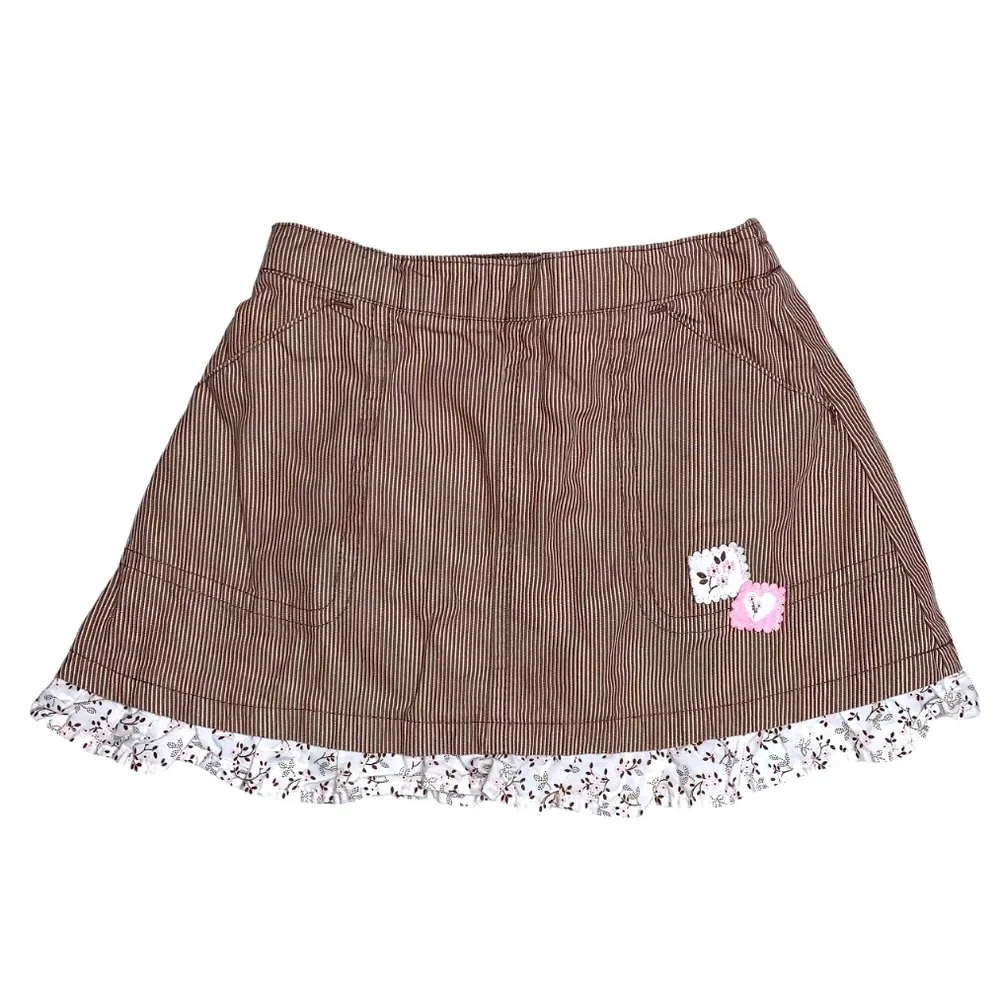 Striped Brown Pink Summer Cute Ruffle Skirt with Heart by Carter’s - Picture 1 of 8